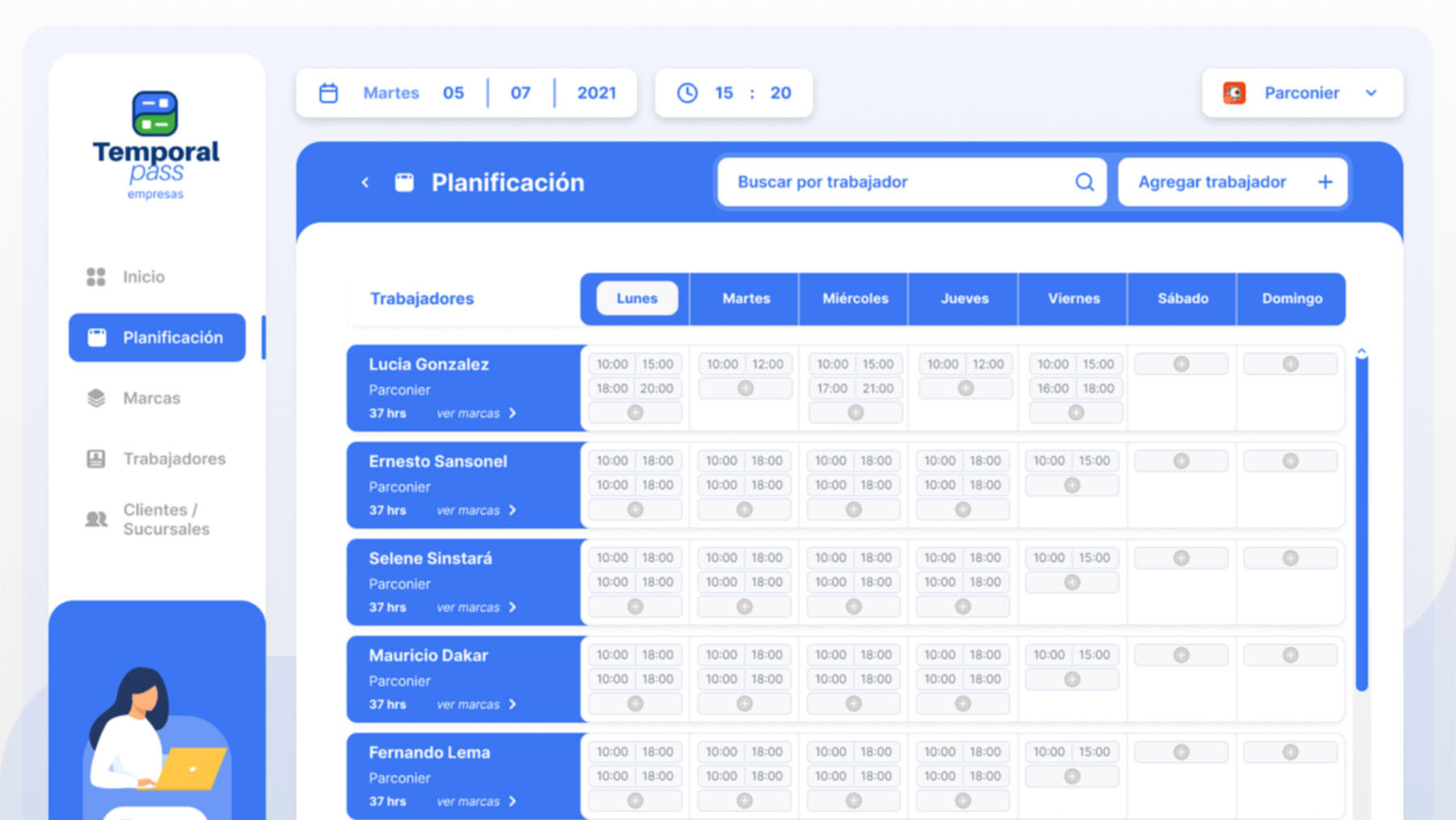 Gestión de horas, turnos y tareas